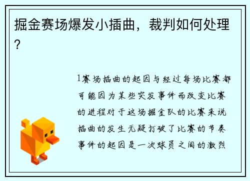 掘金赛场爆发小插曲，裁判如何处理？